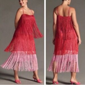 Letmebe Dress Women 1X Pink Red Fringe Flapper Cocktail Party Gatsby Retro 70s